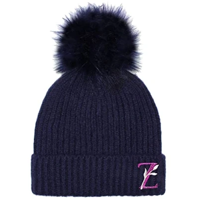 Image of TeddyT&#039;s Personalised Women&#039;s Luxury Fleece Lined Leaf Bobble Hat (French Navy)