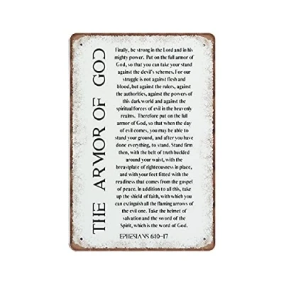 Image of DAIERCY The Armor of God, Ephesians 6:10 17, Put on Whole Bible Verse Tin Signs Funny Vintage Metal Sign Wall Art Pub Bar Kitchen Garden Bathroom Home Decor, 140x200 mm