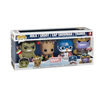 Image of Funko POP! Marvel: Holiday Hulk, Groot, Captain America Snowman and Thanos 4PK Marvel Comics Collectable Vinyl Figure Gift Idea Official Merchandise Toys for Kids &amp; Adults