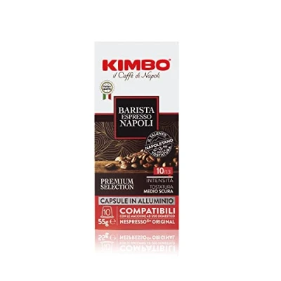 Image of Kimbo Coffee, Espresso Napoli, 10 Aluminium Capsules Compatible with Nespresso Original Machine, Medium Dark Roast, 10/13, Italian Coffee Pods, 1 x