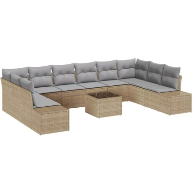 Image of vidaXL 11 Piece Garden Sofa Set with Cushions Black Poly Rattan