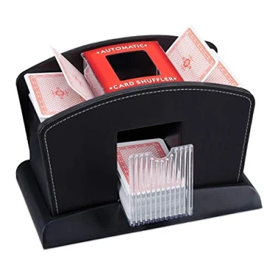Image of Relaxdays, black card shuffler electric, leather, 4 decks, automatic for shuffling cards, standard