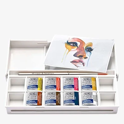 Image of Winsor &amp; Newton, Cotman Watercolour, &#039;Portrait Pocket Set&#039;, 8 x Half Pans + 1 Travel Brush