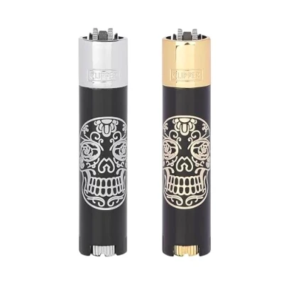 Image of Clipper Metal Flint Lighter, Refillable, with Free Tin Box Gift Set, Pack of 1 (SKULLS MEXICAN)