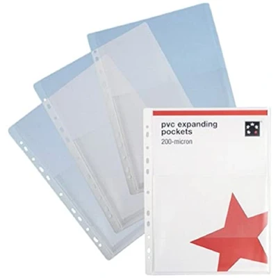 Image of 5 Star Expanding Punched Pocket PVC Top Flap 200 Micron A4 Clear [Pack of 10]