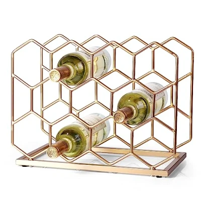 Image of Drincarier 14 Bottle Countertop Wine Rack Freestanding Modern Gold Metal Tabletop Holder Stand for Cabinet, Pantry, Storage……