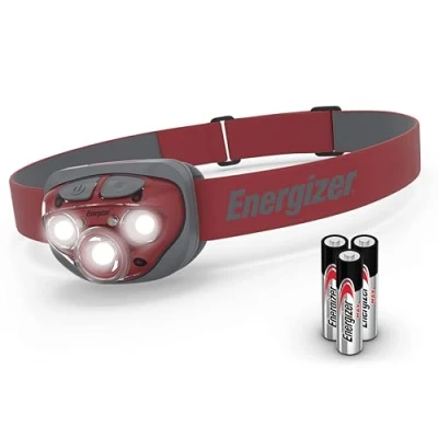 Image of Energizer LED Head torch, Powerful Bright Headlamp, Water Resistant Headlight for Camping, Fishing and Running, Batteries Included, Rust Red Amazon Exclusive