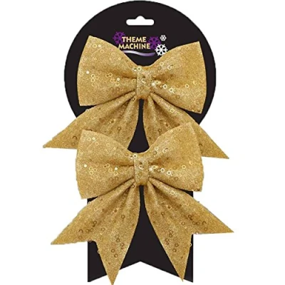 Image of Christmas Tree Decoration 2 Pack 16cm Glitter &amp; Sequin Bows Gold
