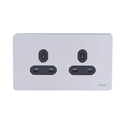 Image of Schneider Electric Ultimate Screwless Flat Plate Double Unswitched Power Socket, 13A, GU3460BPC, Polished Chrome with Black Insert