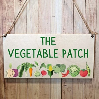 Image of Second Ave The Vegetable Patch Wooden Hanging Gift Friendship Rectangle Gardening Shed Sign Plaque