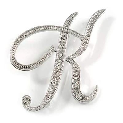 Image of &#039;K&#039; Rhodium Plated Clear Crystal Letter K Alphabet Initial Brooch Personalised Jewellery Gift 50mm Tall