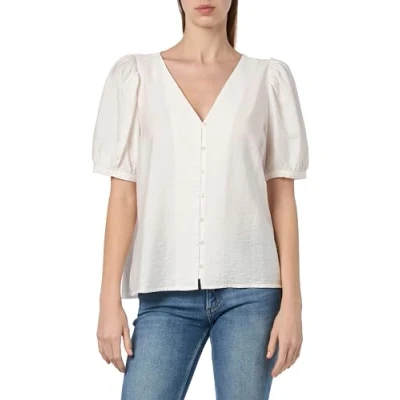 Image of Object Women&#039;s Objjacira S/S V Neck Top Noos Blouse, Cloud Dancer, 14