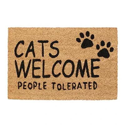 Image of Relaxdays Cats Welcome Doormat Coir Rubber, 40 x 70 cm, Door Mat Inside &amp; Outside, Non Slip, Multicoloured, Polyvinyl Chloride Coconut fibre
