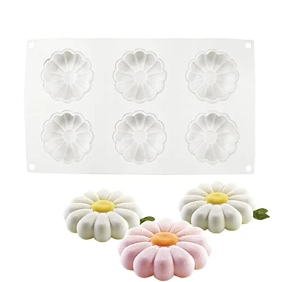 Image of Square Silicone Mold molds Christmas Resin Concrete Putty Candle Moulds 3D Mould Sphere Tray 6 Holes Small Daisies