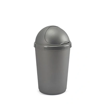 Image of Plastic Bins Bullet Bin Recycling Waste Rubbish Cardboard Disposal Dustbin Flip Top Flap Lid (50L, Silver)
