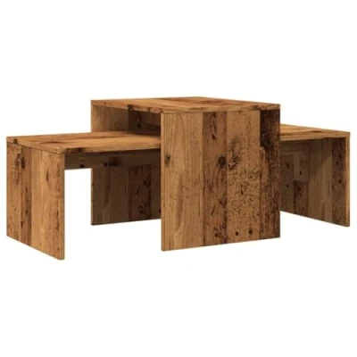 Image of vidaXL Coffee Table Nest Set Old Wood/Brown Engineered Wood Storage Solution for Living Room, Bedroom &amp; Office 100x48x40 cm