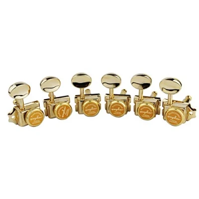 Image of Guyker 6 Inline Vintage Guitar Lock String Tuners Locking Tuning Key Pegs Machine Heads Replacement Parts for ST TL Style Electric, Folk or Acoustic Guitars GK55SP, Gold