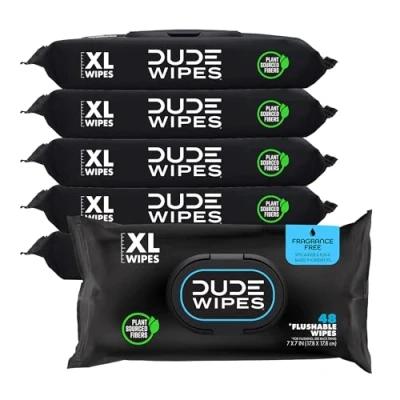 Image of Dude Wipes Flushable Wet Dispenser (3 Packs 48 Wipes), Unscented with Vitamin E &amp; Aloe for at Home Use, Septic and Sewer Safe (6 Packs)