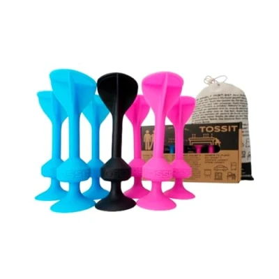 Image of TOSSIT Suction Cup Darts, Toss Game Perfect Family and Party, Silicone Throwing for Backyard, Indoor Outdoor Fun, Starter Pack, Pink Blue