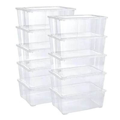 Image of Grizzly 10 x Storage Boxes with Lids Litre 14.8x10.4x5.7 inch (37.5x26.5x14.5 cm) Stackable Clear Containers Transparent Organiser