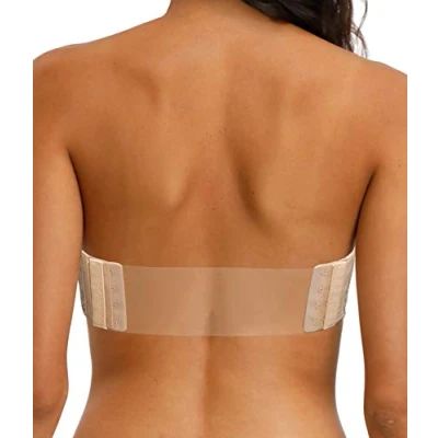 Image of Womens Strapless Underwired Bra with Lace Halter Plus Size Bras Beige 36F
