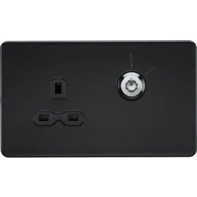 Image of KnightsBridge 13A 1G DP Lockable socket Matt black with insert