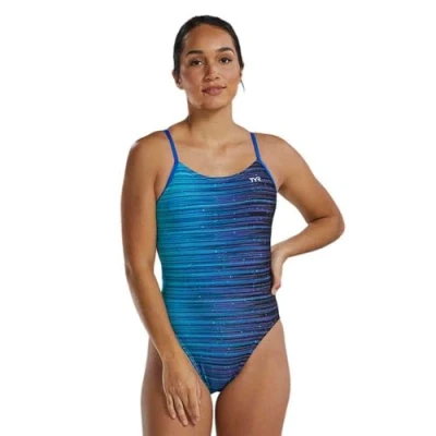 Image of TYR Women&#039;s Durafast Elite Cutoutfit Swimsuit, Blue Speedwarp, 34
