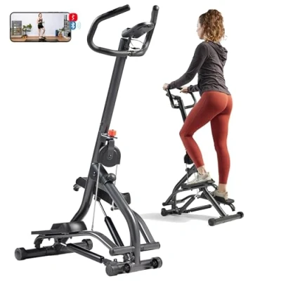 Image of Sunny Health &amp; Fitness Stair Stepper w/Handlebar, Extended Step Range Machine for Climbing Exercise, Compact, Height Adjustable, Low Impact Optional SunnyFit® App Enhanced Connectivity SF S021001