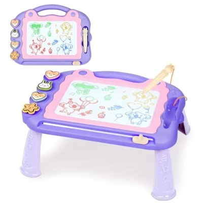 Image of Sarsumir Magnetic Drawing Board, 30x23cm 4Colors Doodle Scribble Board Erasable Sketch Writing Pad with 4Stamps &amp; Removable Legs Educational Toy for 2 3 4 5 6 Year Old Boys Girls Kids, Purple