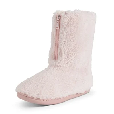 Image of Polar Womens Memory Foam Zipper Faux Fur Covered Rubber Sole Indoor Outdoor Cosy Luxury Boot Slippers Pink Shearling AYC0953 EU40/UK7
