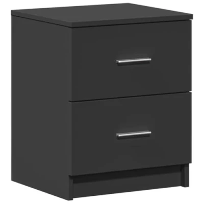 Image of vidaXL Bedside Cabinet/Nightstand with 2 Drawers, Engineered Wood, Black Finish, Bedroom Furniture, 40x36x50 cm, Modern Style, Book/Magazine Storage