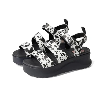 Image of HEYDUDE Delray Buckle Animal Sandal Black/White Size 6 Female
