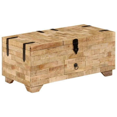 Image of vidaXL Coffee Table with Storage, Industrial Style Solid Mango Wood Accent Unique Grains, Brown Rectangular Living Room Furniture