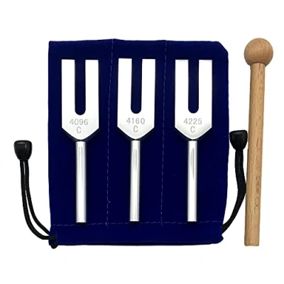 Image of Angel Tuning Fork Set 4096 Hz 4160 4225 for Crystal Clearing Tuners Clear Space Wooden Hammer and Velvet Bag Sound Therapy, Healing, Meditation Musical Instrument, Balancing, Vibration