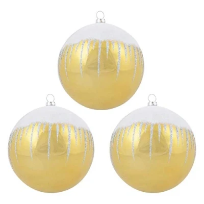 Image of Mr Crimbo Pack of 3 Shiny Christmas Tree Baubles With Glitter Snowscape Gold