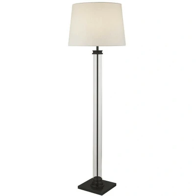 Image of Pedestal Floor Lamp Glass Column &amp; Black Base, White Shade