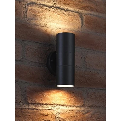 Image of Auraglow Stainless Steel Indoor/Outdoor Double Up &amp; Down Wall Light Warm White LED Bulbs Included Matte Black Finish