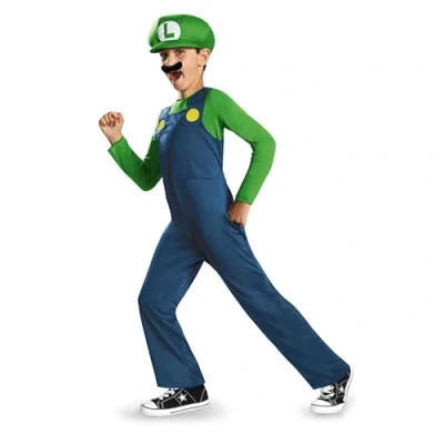 Image of DISGUISE DISK73692L Classic Super Mario Bros. Luigi Costume, Kids, Cartoon, Small