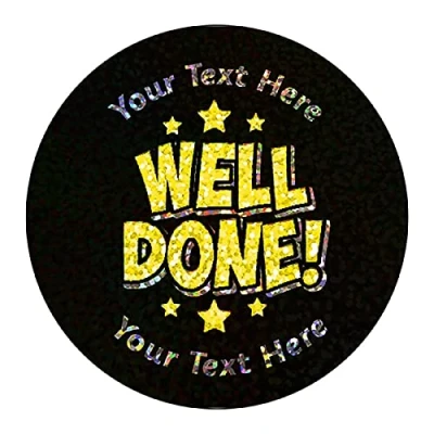 Image of 140 Personalised Holographic Sparkly Well Done Stars Motivational School Praise Teachers Reward Stickers 37mm Primary Teaching Services