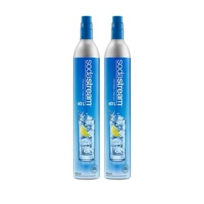 Image of Sodastream 2 x CO2 Cylinder for Sparkling Water Maker, Blue Screw in Gas System, Makes 60 Litres Fizzy Drinks, Compatible with Spirit, Crystal and Genesis, Reduce Plastic Waste, Aarke