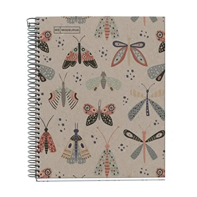 Image of Miquelrius A5 notebook, Horizontal ruled 7 mm, 80 g/m² Recycled paper, sheets of one colour, Spiral, Lined Eco Butterflies