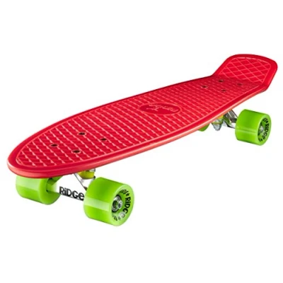 Image of Ridge Skateboards Children Kids Big Brother Large Retro Cruiser Red/Green Wheels, 27 Inch