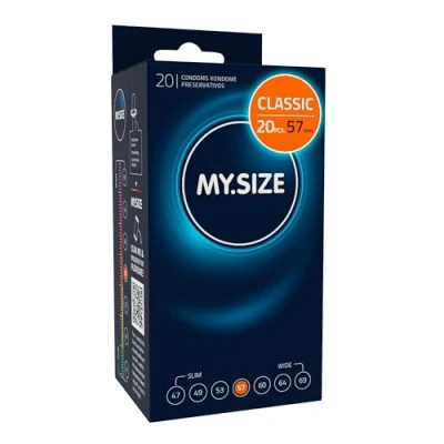 Image of MY.SIZE Classic Condoms 57 mm Width I 20 Pieces Pack Premium Extra Thin Soft to The Touch 0.07 Wall Thickness Vegan for Men fo