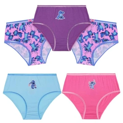 Image of Disney Stitch Girls Knickers, Comfy Breathable Cotton Underwear for Kids Pack of 5 (Multi, 3 4 Years)