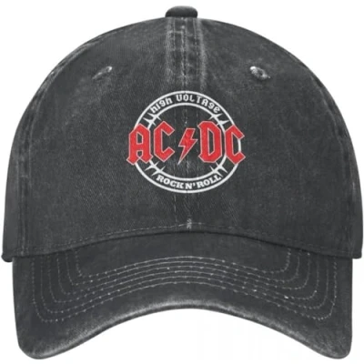 Image of Baseball Cap Snapback Sun Hat AC DC Caps Retro Distressed Denim Washed Heavy Rock Music Unisex Style Outdoor Activities Gift for Men Women