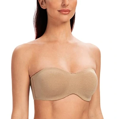 Image of MELENECA Women&#039;s Strapless Bras for Unlined Large Bust with Underwire Clear Strap Beige Heather 32A