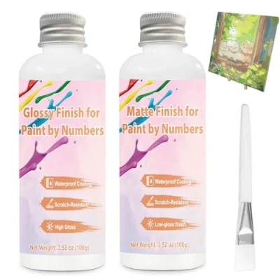 Image of WAN2TLK Painting by Numbers for Adults Sealer Kit, Designed Paint Number, Non Yellowing Scratch Resistant Dries Clear Beginners (100g Gloss Finish+100g Matte Finish+Brush)