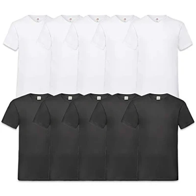 Image of Fruit of the Loom Valueweight Men&#039;s V Neck T Shirt (Pack 10) Multicolour XX Large