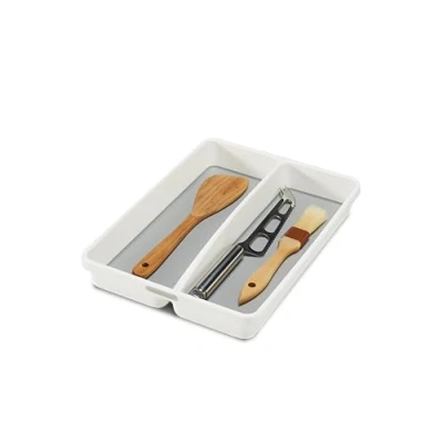 Image of madesmart Premium Antimicrobial Classic Mini Utensil Tray, Soft Grip, Non Slip Kitchen Drawer Organizer, 2 Compartments, Multi Purpose Home Organization, EPA Certified, White
