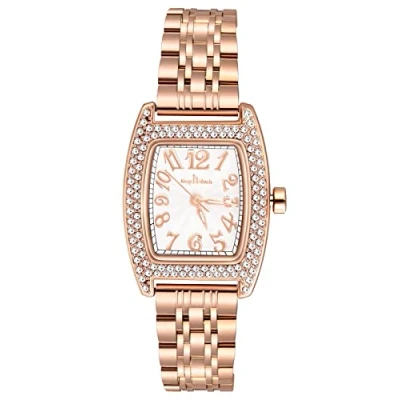 Image of MICGIGI Women Quartz Wrist Watch Rectangle Stone Set Casual Dial Stainless Steel Watch, pink gold, Bracelet